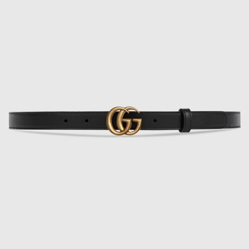 Gucci GG Marmont Thin Black Belt Gold Hardware 75cm